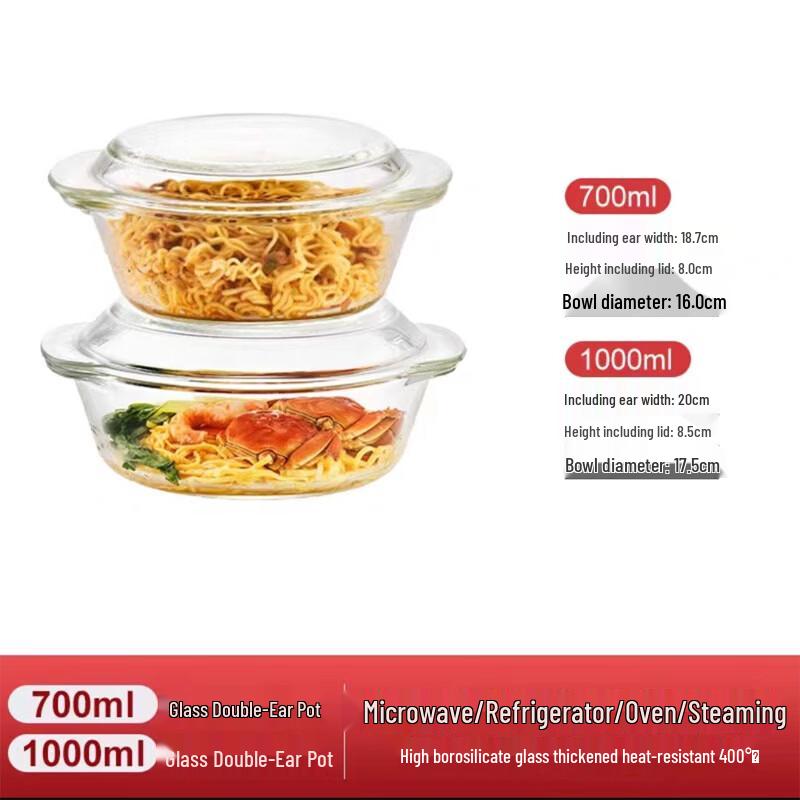Flavinmci Flat Mouth Heat-Resistant Glass Bowl Set