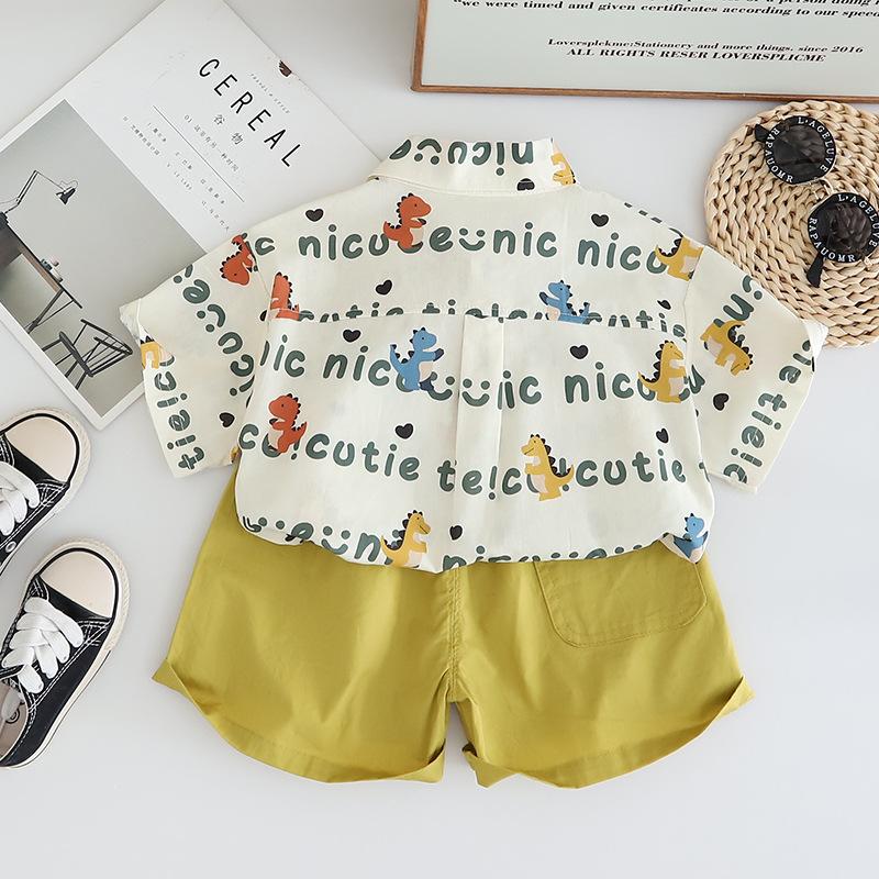Boys' Summer Outfit Set Summer Baby Fashionable Tie Shirt Short Sleeved T-shirt Children's Two-piece Set