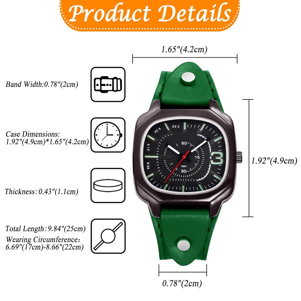 Unisex Quadratische Armbanduhr mit Leder Wasserdicht Analog Quarz Echte Punk Mode Uhr Perfektes Geschenk für und Tag Armband Uhrwerk, Leder, -