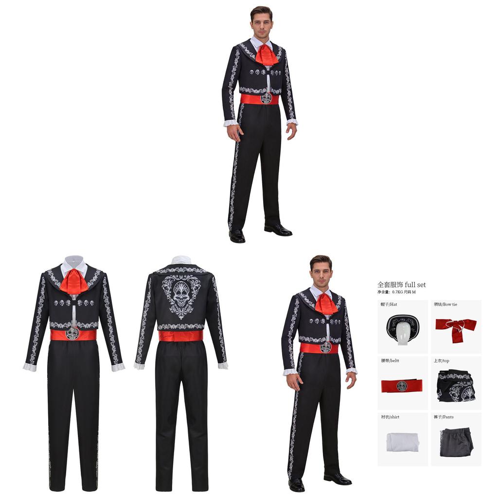 Da De Muertos Skeleton Costume For Men With Printed Design For Halloween Parties