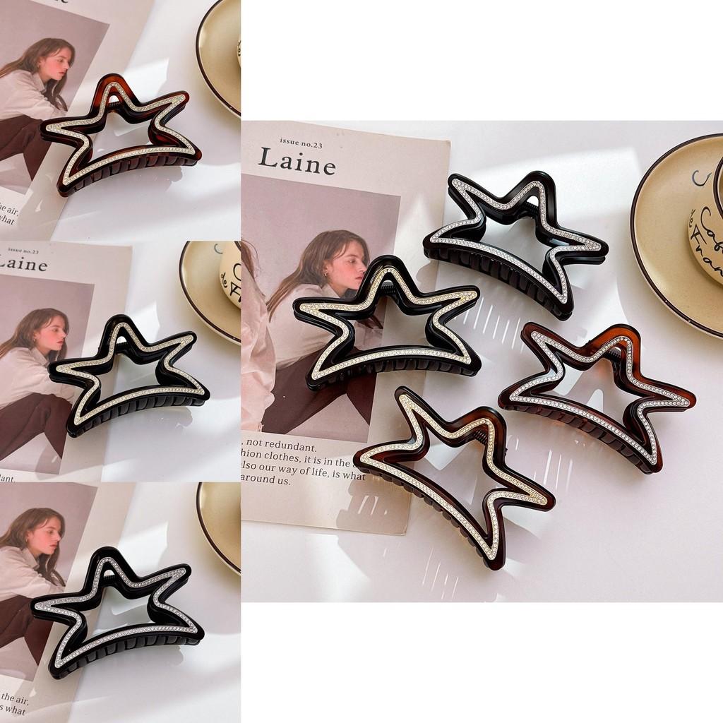 Elegant stjärnformad hårklämma för kvinnor med fantastiska strass i svarta och bruna toner