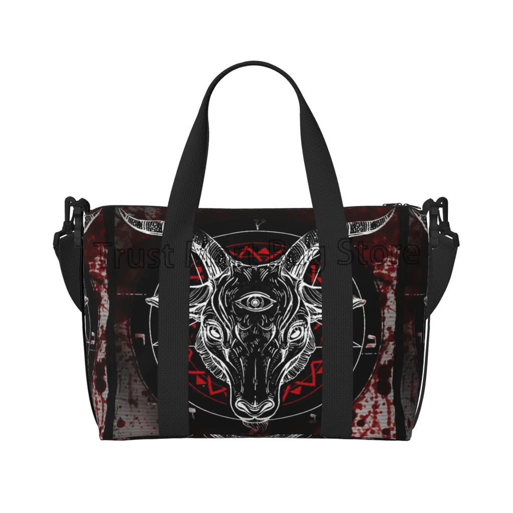 Pentagram with Demon Baphomet Satanic Goat Head Travel Duffel Bags Unisex Waterproof Carry on Luggage Bag Weekend Overnight Bag