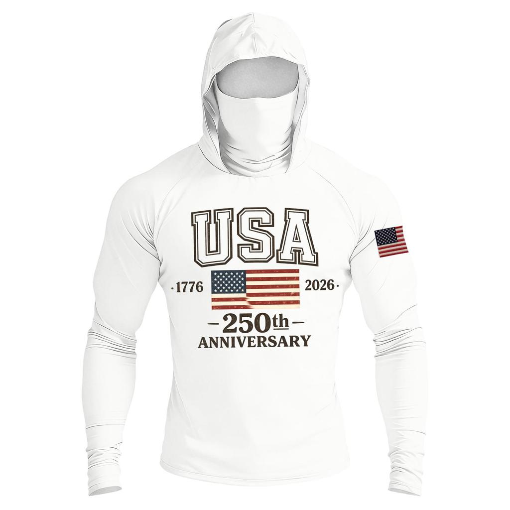 Men's Casual Raglan Sleeve Hooded Long Sleeve Sun Protection Shirt USA 250th Anniversary Graphic Lightweight Performance Top
