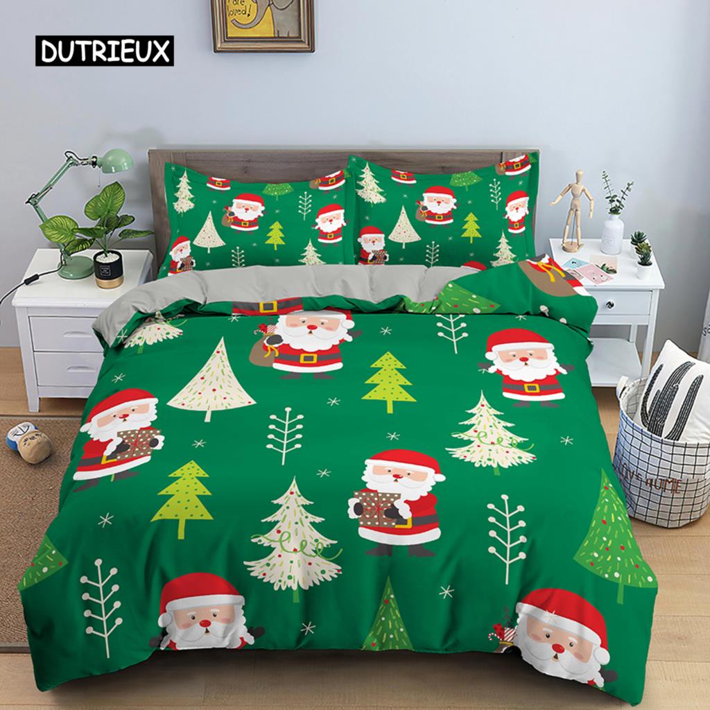 Weihnachts-Bettwäsche-Set 3D-Druck Weihnachtsmann Bettbezug-Set King Queen Einzel-Doppelgröße Kinder Polyester-Bettwäsche-Set ohne Bettlaken