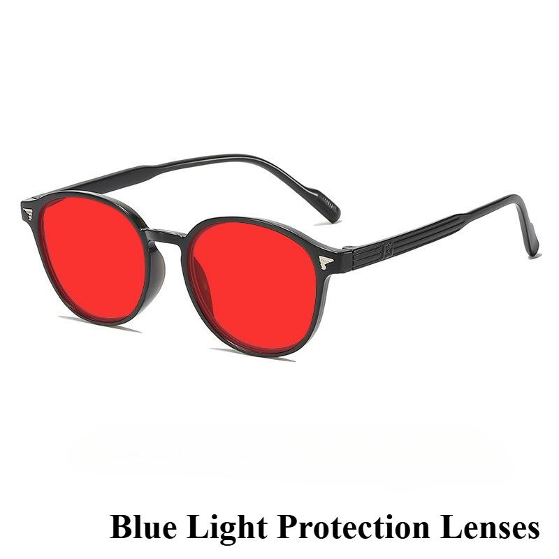 Driving Anti-Glare Night Vision Glasses Retro Studded Round Frame Anti-blue Light Glasses Orange & Red Lenses Protective Eyewear