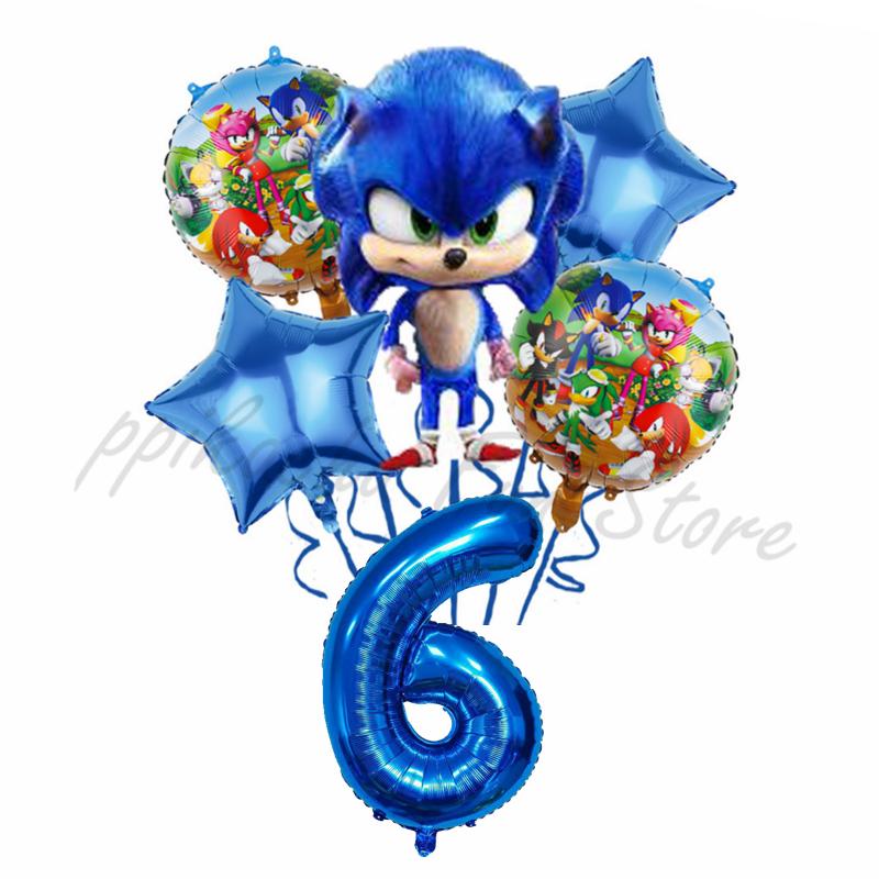 6Pcs Cartoon Hedgehog Balloons Sonic Theme Birthday Party Decoration Balloons For Boys Children Baby Bath Toys