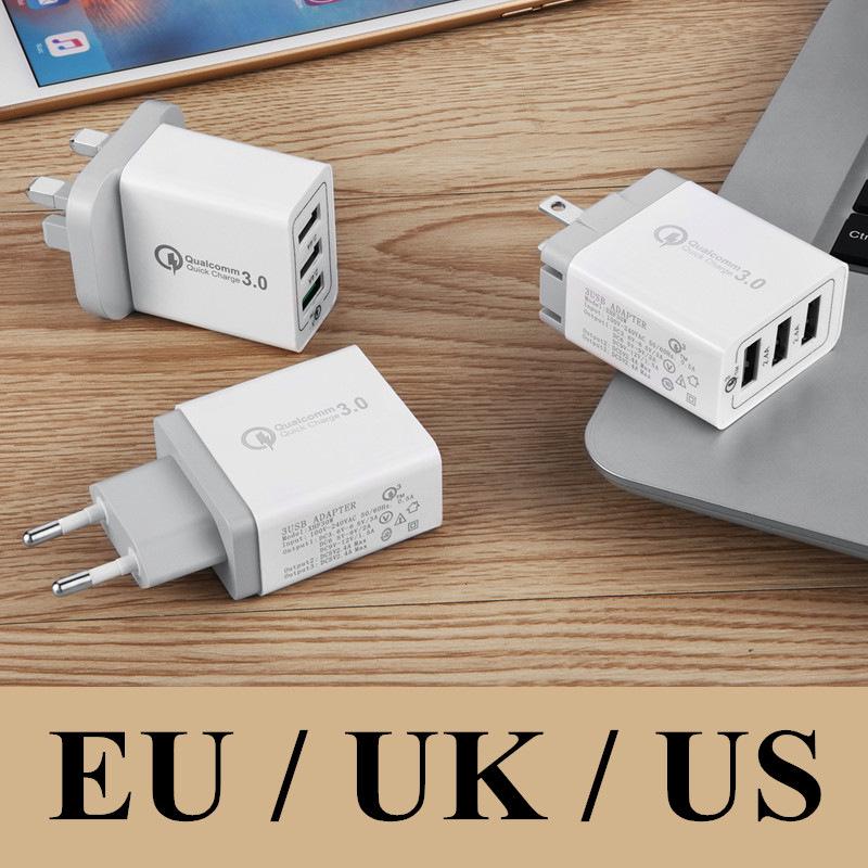 Qualcomm QC3.0 3-Port USB Fast Charger - UK/EU/US Compatible