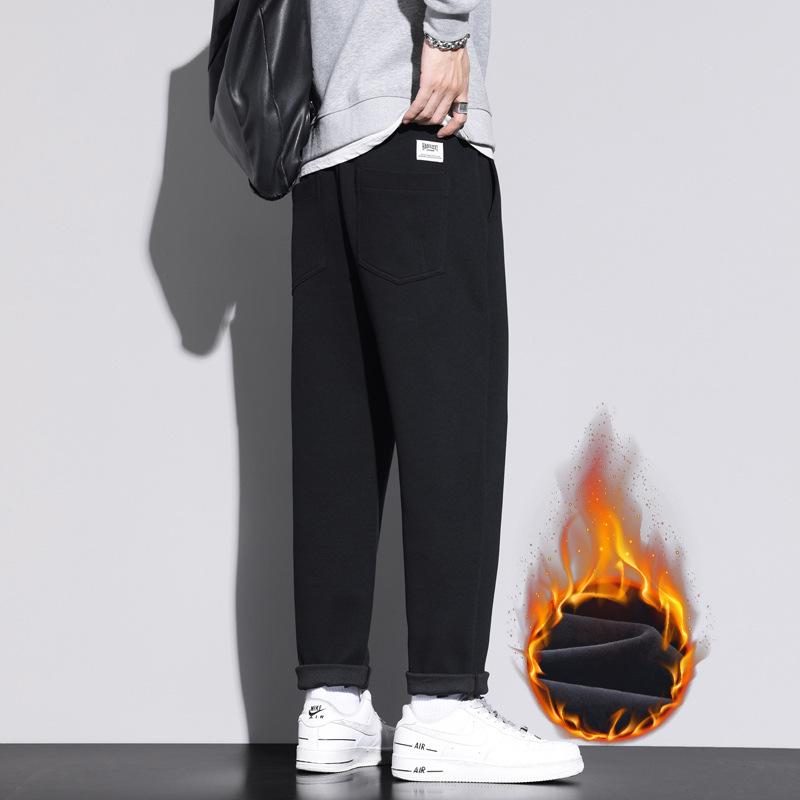 

Брюки мужские плюшевые осенне-зимние толстые свободные прямые зимние теплые мужские спортивные и повседневные брюки 4XL чёрный