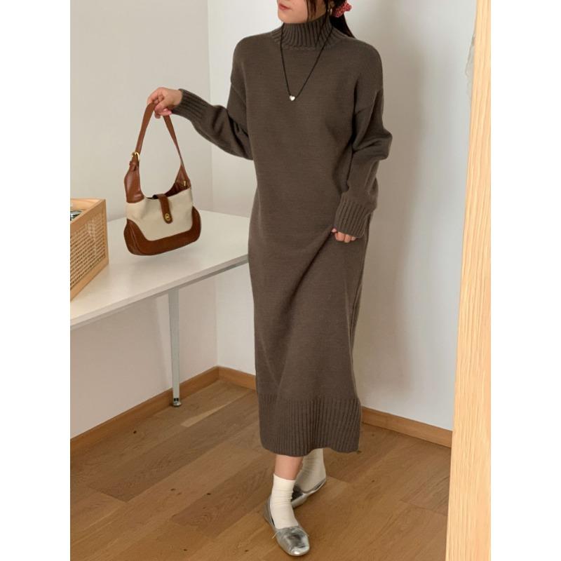 Simple temperament long style with coat knitted primer dress women's loose and lazy inside with turtleneck sweater skirt