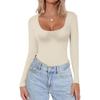 Dames Kleur Lange Mouwen Slim Fit Nek T-shirt Basis Casual Top