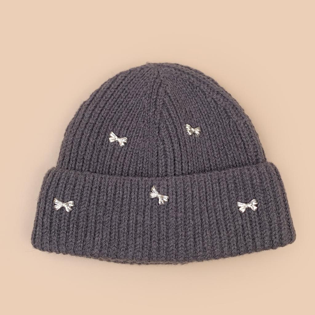 Autumn and winter cute bow simple knitted hat women warm sweet outdoor leisure pullover hat
