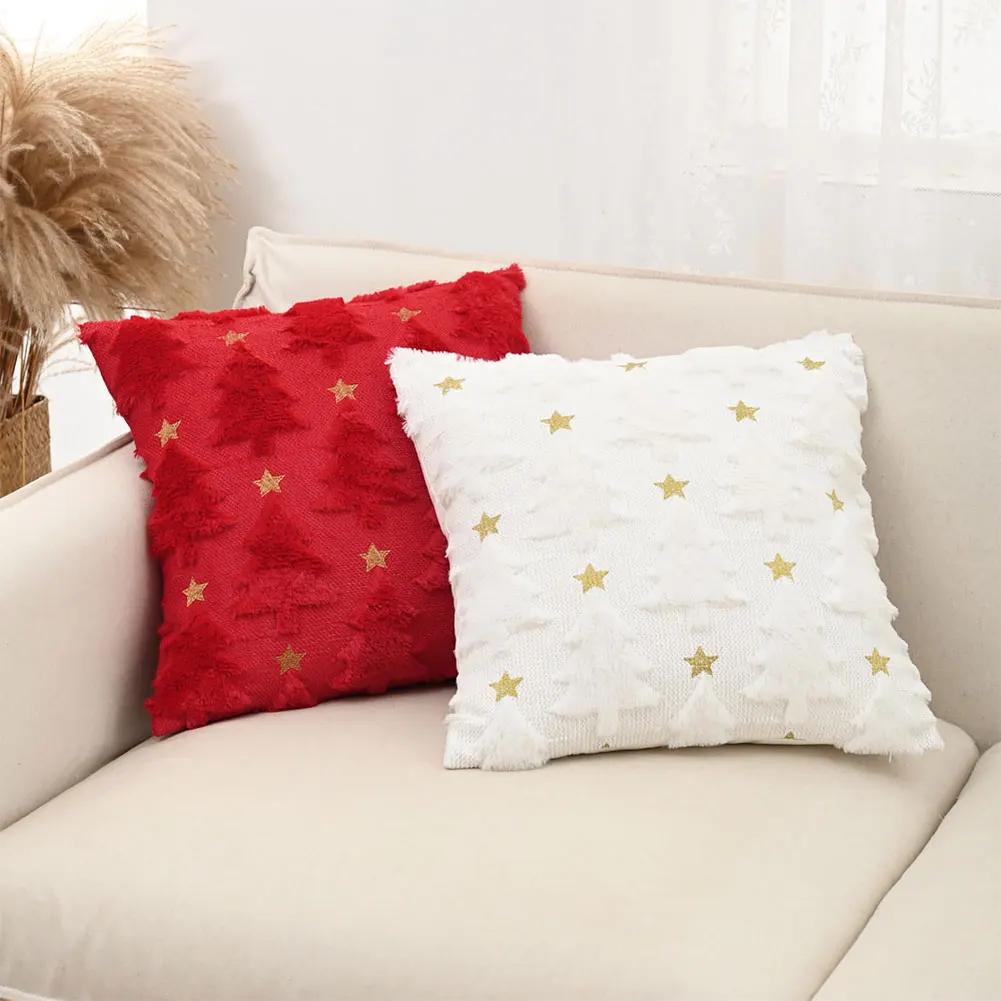 Christmas Tree Pillow Covers 45x45cm Soft Plush Decorative Cushion Case for Festive Home Winter Decor
