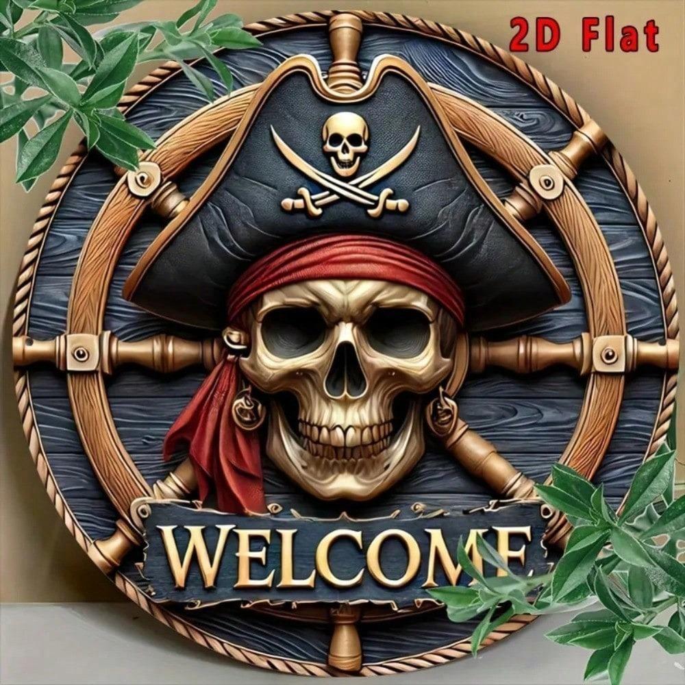 Vintage Pirate Metal Wall Art Skeleton Aluminum Sign Home Decor
