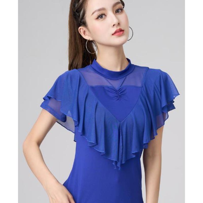 Women Summer Party Dress Latin Dance Flounce Practice Long Sleeve Performance