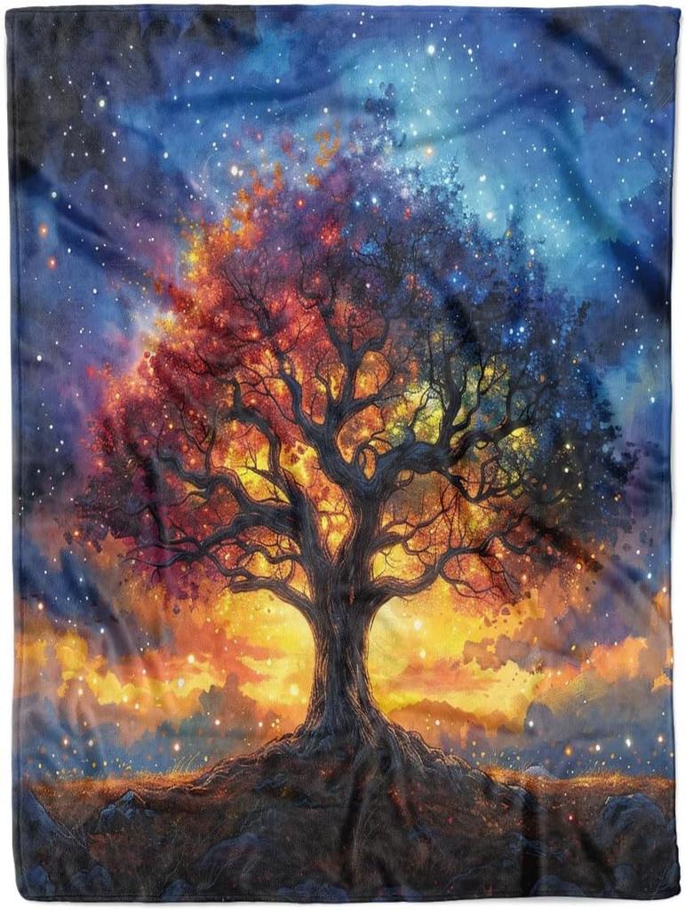 Blumenbaum-Decke magisches Naturdesign Vintage-Kunstmuster weicher Überwurf Boho-Dekor Schlafzimmertextil mystisches Accessoire