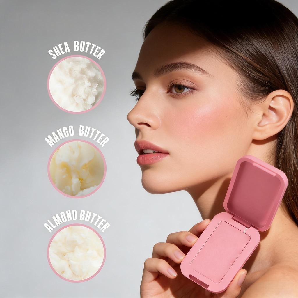 Soft Pink - Face Blusher Natural Look Brighten Skin Powder Blush Enriched with Mango Butter Melting Texture Vegan Formula Non-Greasy Blush