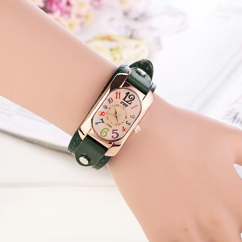 Trendy Men's Leather Belt Watch & Women's Colorful Numbers Quartz Wristwatch