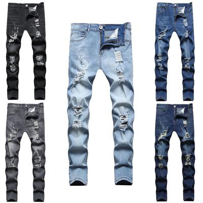 2024 Europäische und amerikanische Herren-Jeans im Used-Look in weißer Slim Fit-Optik, modische und lässige Hose mit kleinem Bein für Herren