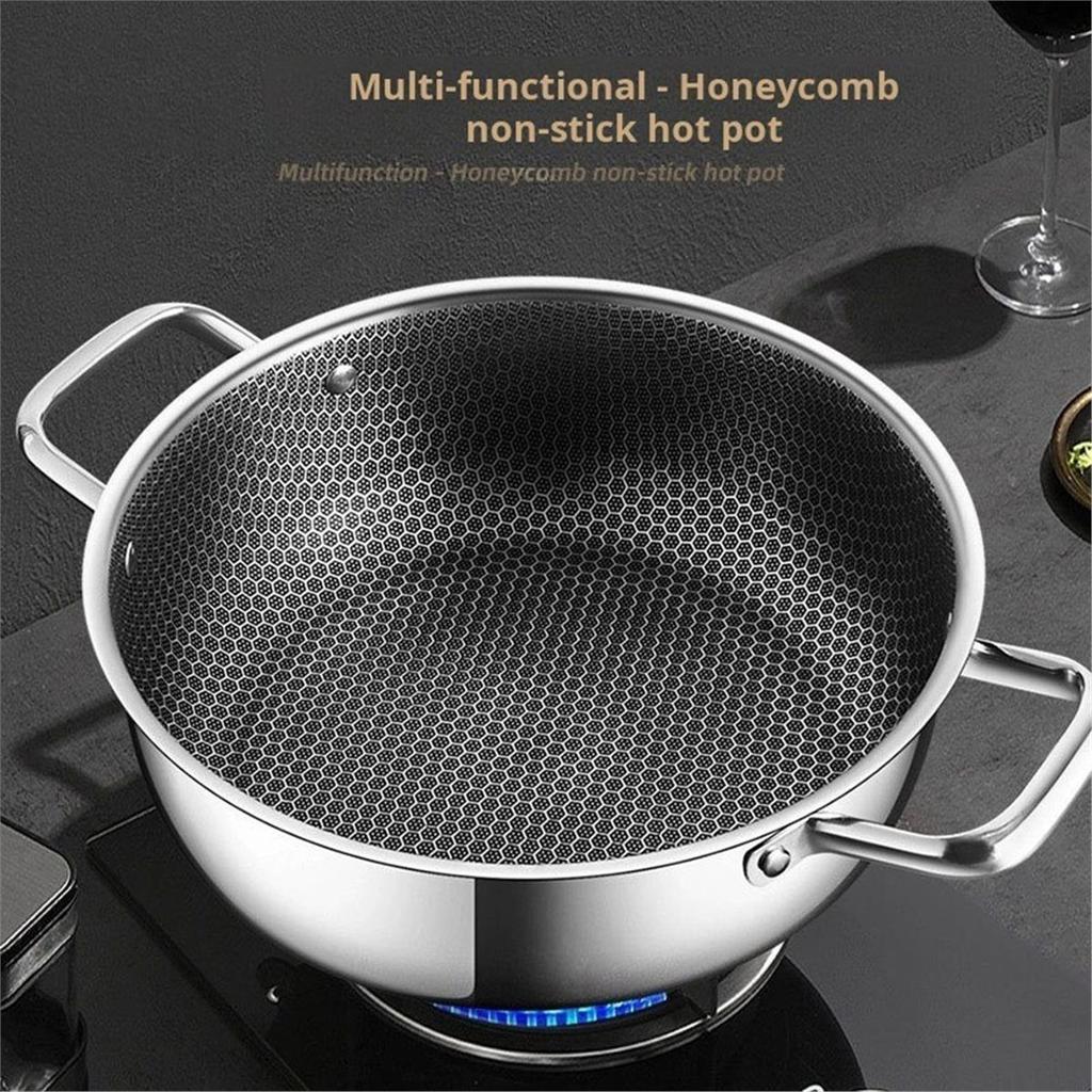 Stainless Steel Frying Pan Soup Pot Wok Honeycomb Non-Stick Pan Home Hot Pan Induction Cooker Stove Universal