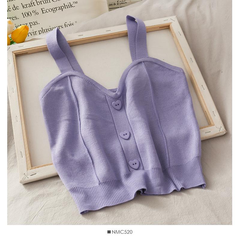 Dámské pletené crop topy Roztomilé zapínací topy s V výstřihem Bez rukávů na ramínka