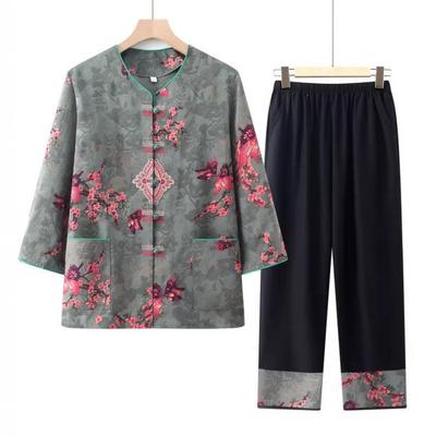 Grandma's Summer Clothing Set: Plus Size Mid-Sleeve Shirt for Middle-Aged and Elderly Women – Casual Spring Outfit for Mom