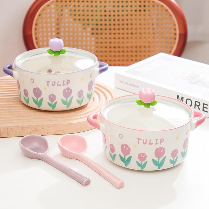 Tulip Ceramic Noodle & Salad Bowl with Lid