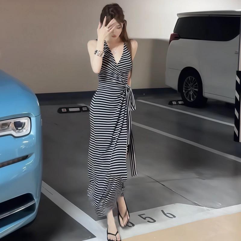 Pure Lust Spice Girl Sexy Striped Sleeveless Dress Women's Summer New Slim Skinny Split Dress