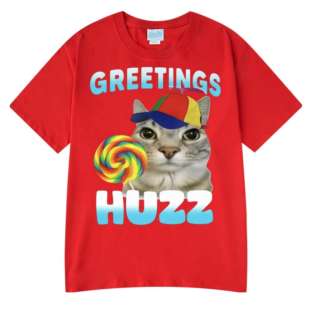 Greetings Huzz Funny Cat Meme Wears Hip Hop Tshirts High Quality Tees Couple T-Shirts Men Women Summer Cotton Top O-Neck Tshirts