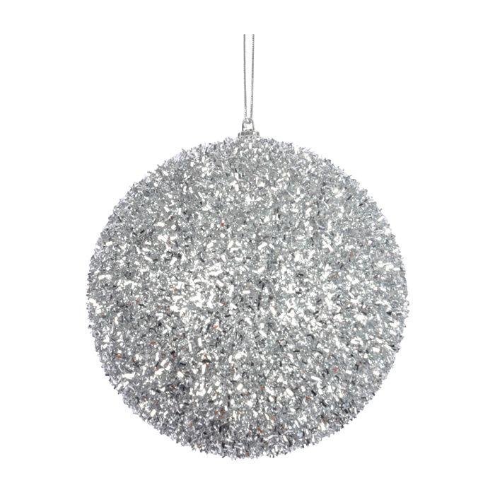 Boule décorative - Polyfoam - 12 cm - Argent - Paillette