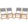 Lote de 4 sillas de jardín plegables de madera de acacia FSC - EDEN - Asiento de textileno - Gris - 58 x 58 x Al90 cm