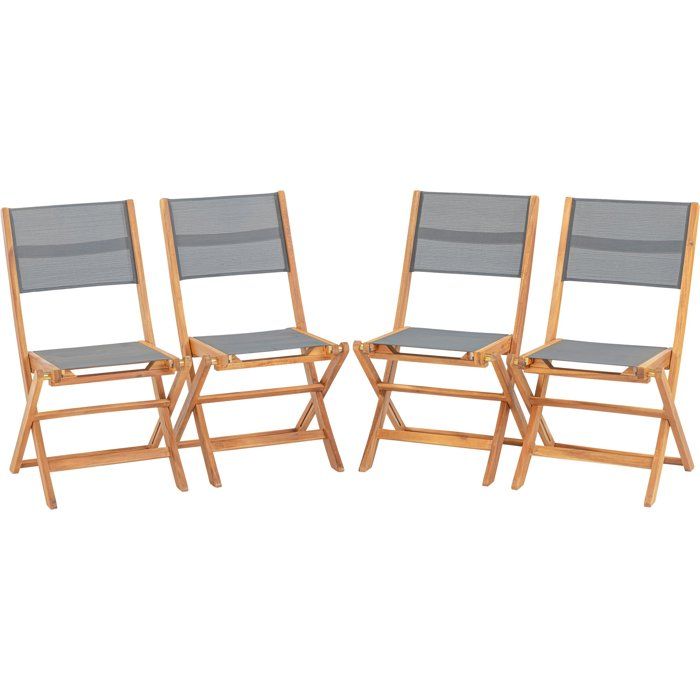 Lot de 4 chaises de jardin pliantes en bois d'acacia FSC - EDEN - Assise textilene - Gris - 58 x 58 x H90 cm