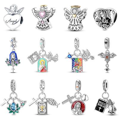 Charms Copper Angel Prayer Cross Bible Series Charms Beads Fit 3Mm Original Bracelets Diy Easter Jewelry Gifts