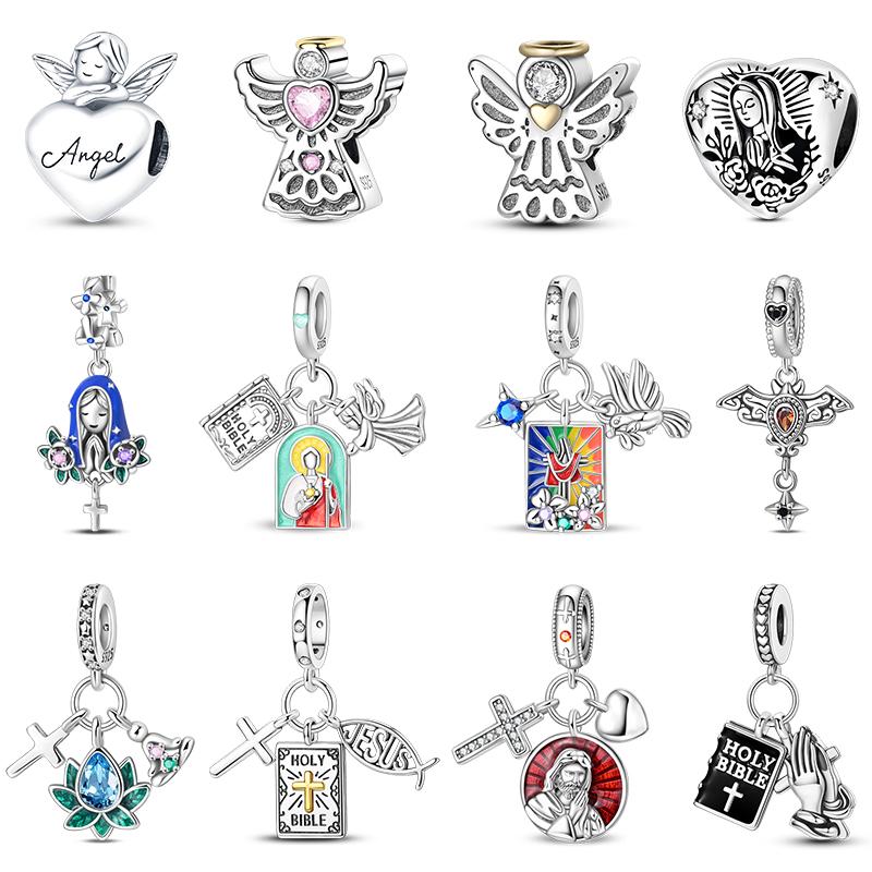 Charms Copper Angel Prayer Cross Bible Series Charms Beads Fit 3Mm Original Bracelets Diy Easter Jewelry Gifts