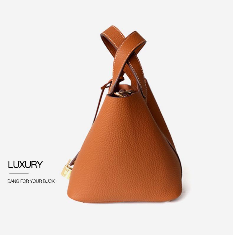 Women's Genuine Leather Bucket Handbag - Large Capacity, High-End Cowhide Veggie Basket Style