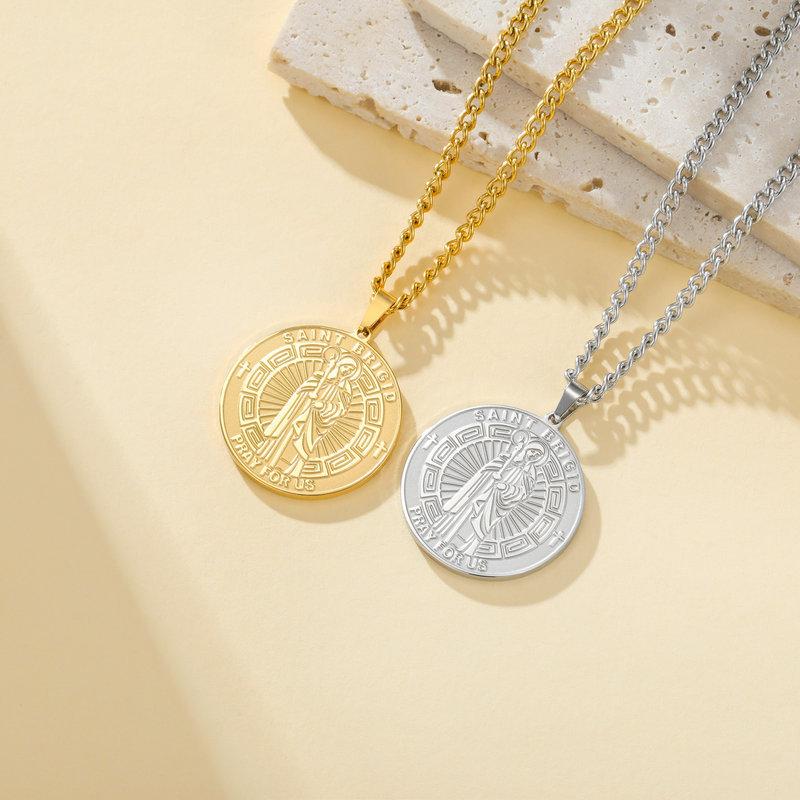 Double Sided Saint Brigid And Saint Benedict Pendant Necklace Vintage Religious Amulet Jewelry For Men Women