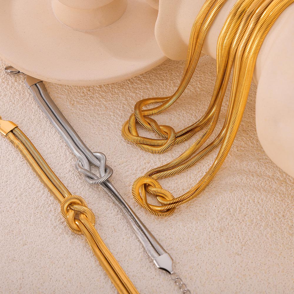 European & American Titanium Steel Snake Chain Knot Jewelry Set