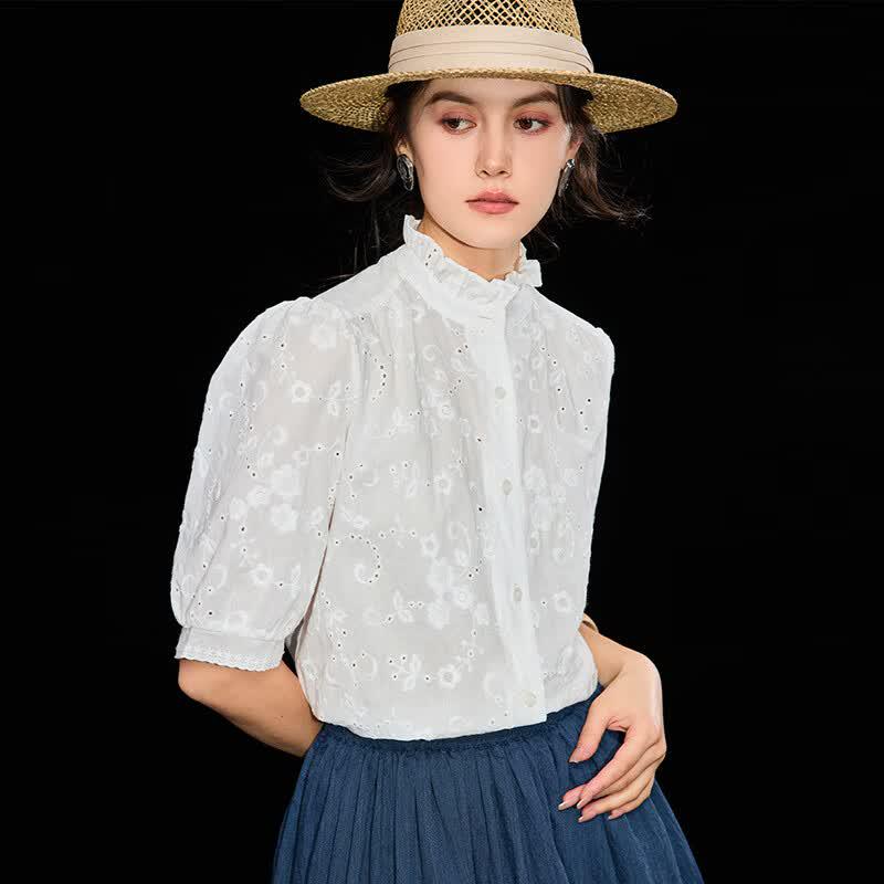 Women's Summer Embroidered Cotton Lace Blouse