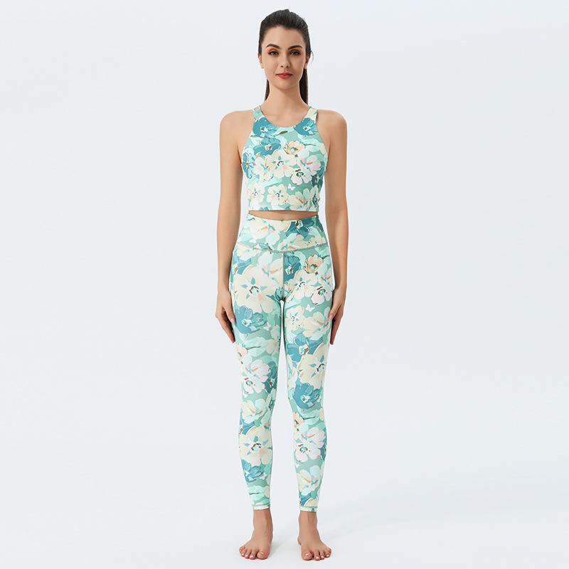 

Комплект для йоги для женщин, быстросохнущие обтягивающие штаны для йоги с принтом, красивая спинка, спортивный жилет, костюм для йоги и фитнеса, спортивные костюмы для женщин XL