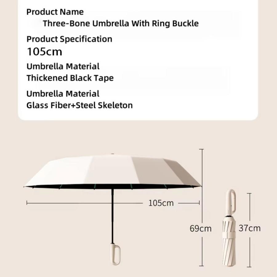 Ring Buckle Handle Windproof Strong Folding Automatic Umbrella Woman Man, 20 Ribs Anti UV Umbrella Water Resistant Parasol