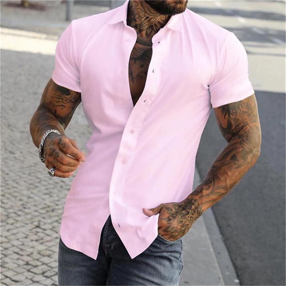 Men's Summer Short Sleeved Solid Color Lapel Shirt, Comfortable, Soft, Fashionable and Casual, 9-color Short Sleeved Button