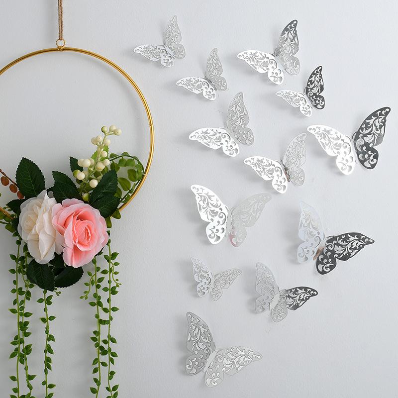 3D Three-dimensional Hollow Butterfly Wall Sticker Wall Decoration Living Room Wall Arrangement Metal Texture Creative Sticker