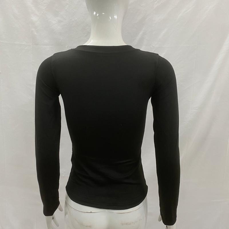 Y2K Gothic black printed women's retro spring V-neck long sleeved waist slimming top