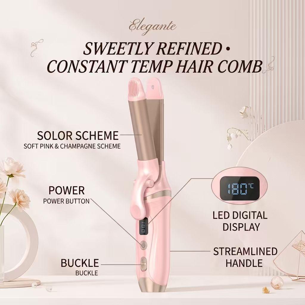 Elegantes AE-522C Smart Lockenstab, Pink, Keramikglasur-Beschichtung, 3-stufige Temperaturregelung