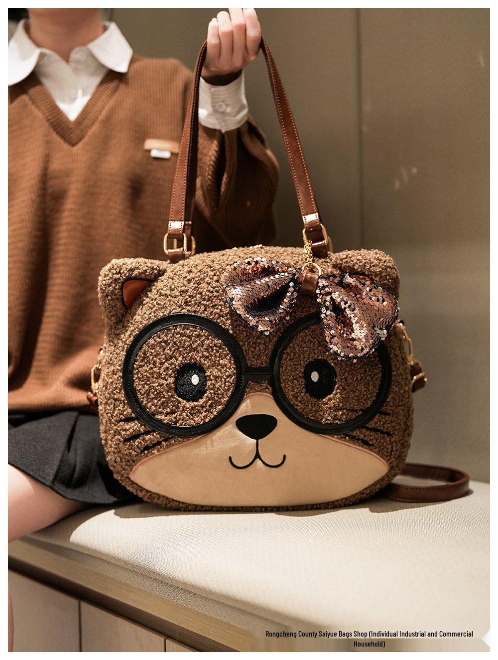 

2025 Cute Plush Bear Cartoon Tote Bag: Large Capacity, Versatile Crossbody/Shoulder Bag for Commuting Moms