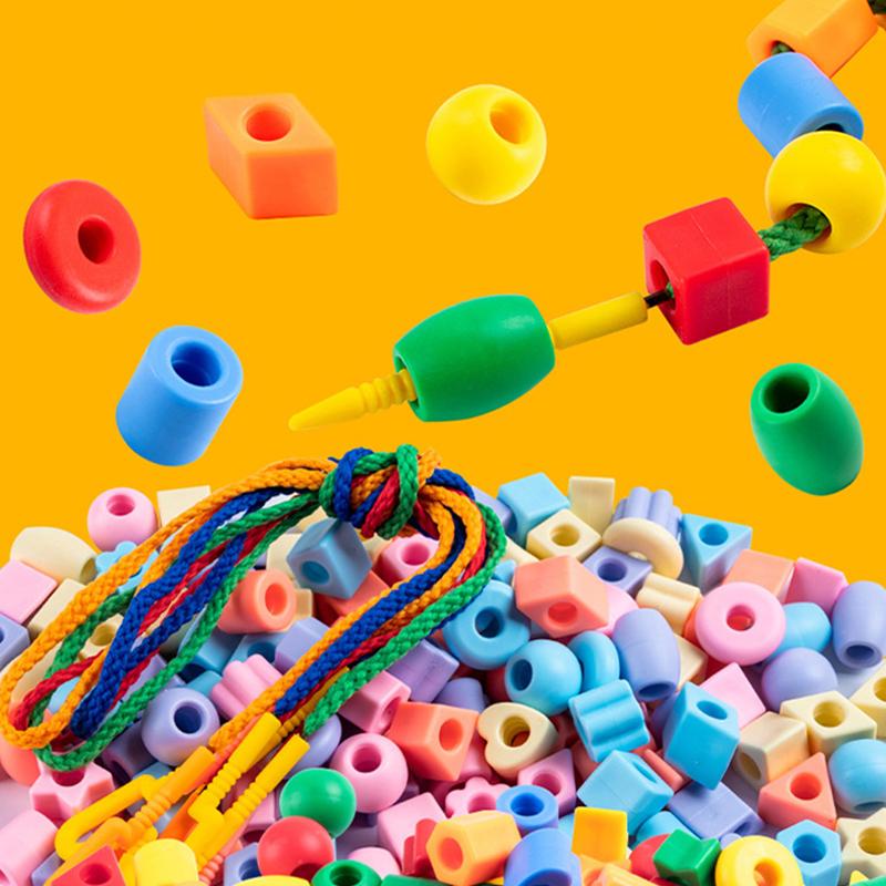 Rainbow Lacing Beads for Toddlers Color and Shape Sorter Fine Motor Skills Early Learning Montessori Toys for Preschool Kids