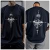 Summer Men Cool Handsome Cotton Casual Sports Loose Oversized Retro Compass Print Comfortable Round Neck Short-sleeved T-shirt