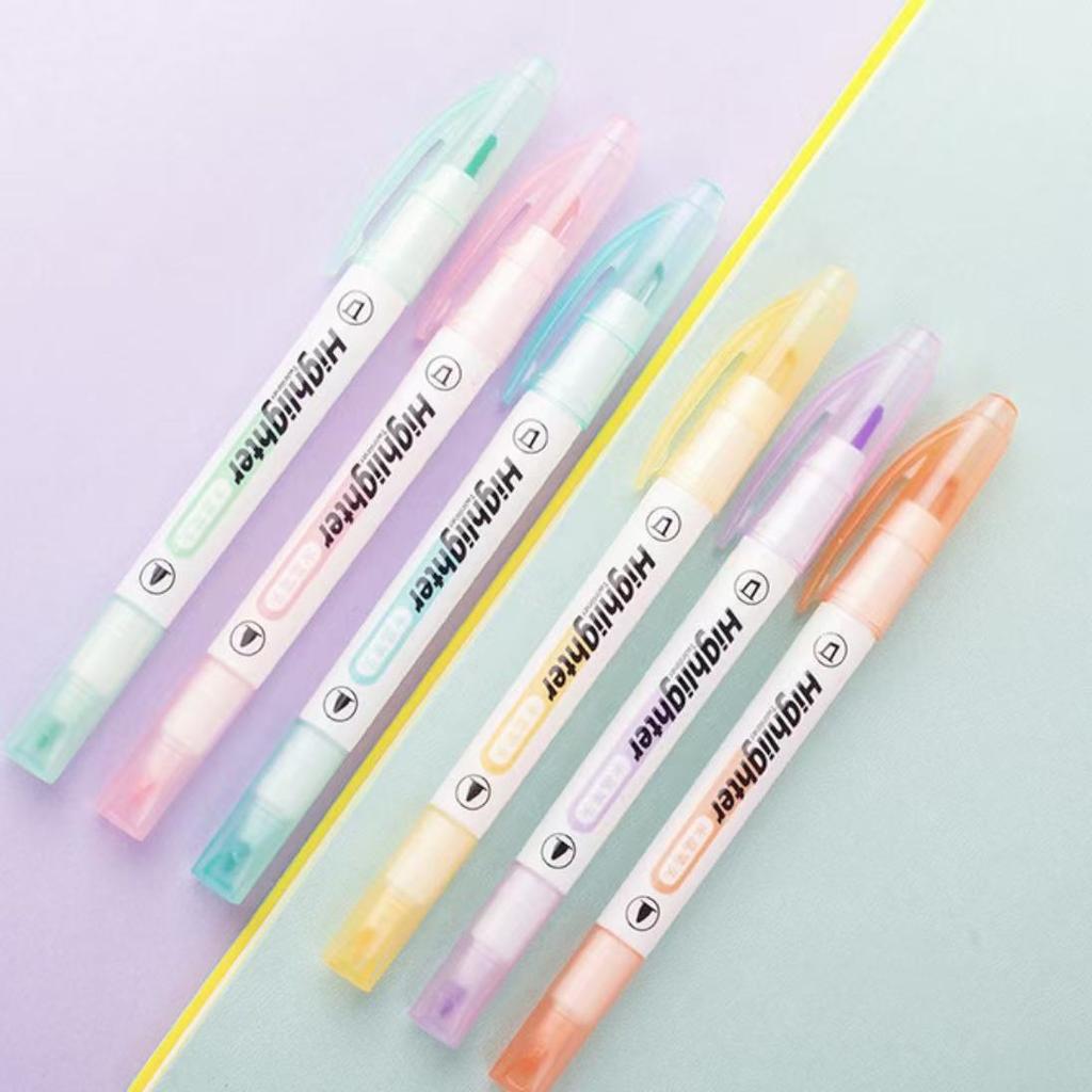 6Colors Dual-Tip Clear View Tip Highlighter, See Through Window Chisel Tip and Fine Tip, Back To School Stationery Supplies