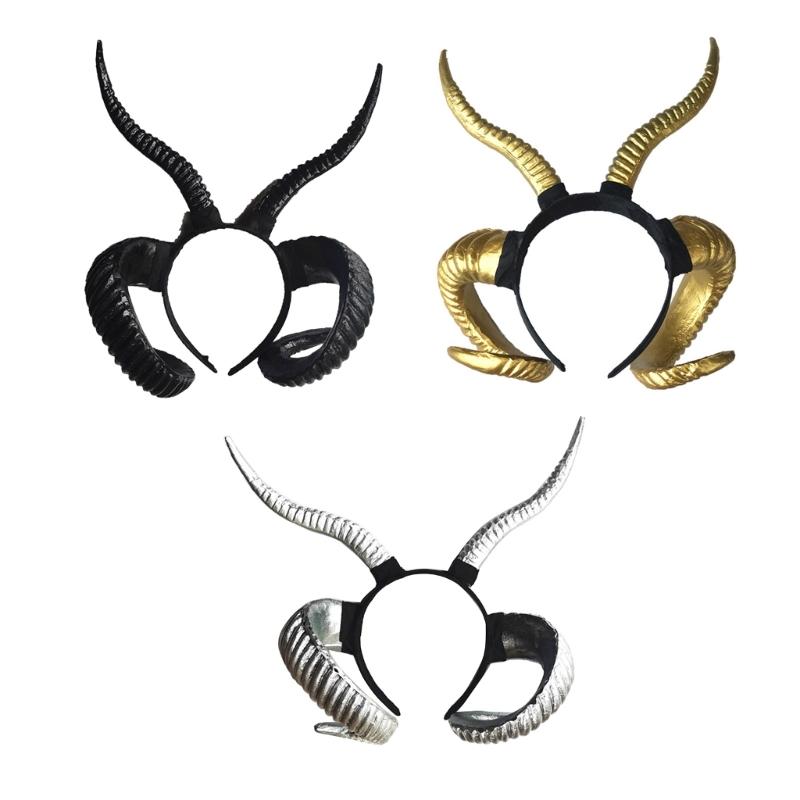 Langes Schafshorn-Stirnband für Halloween-Kostüm Haarreif Party-Requisiten Kopfschmuck Bühnen-Kopfschmuck Anime Verkleidungs-Accessoires