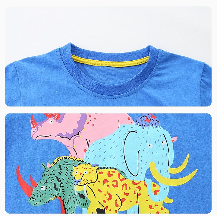 Summer Kids' Short-Sleeve Animal Print T-Shirt - European & American Style, Round Neck for Small & Medium Children