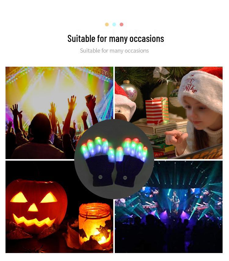 LED Multicolor Light-Up Fingerless Gloves for Halloween & Christmas - Flashing White Knit for Adults & Kids